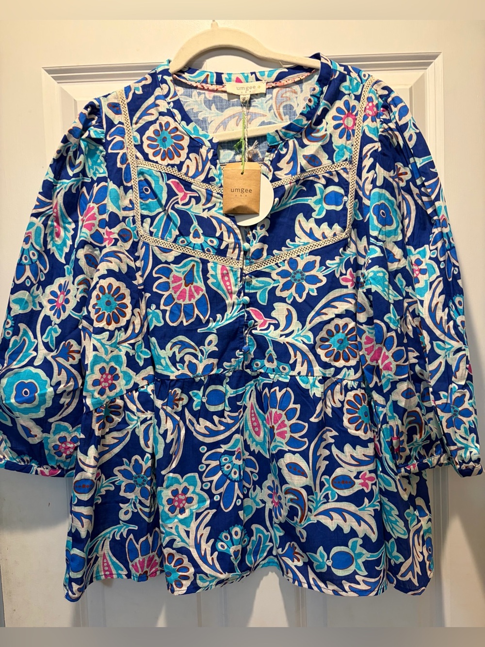 Umgee Royal Blue Floral Tunic with Aqua & Pink Accents size 1XL